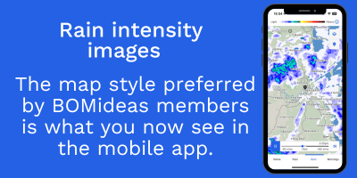 The mobile app's rain intensity map design was chosen as a result of BOMideas feedback