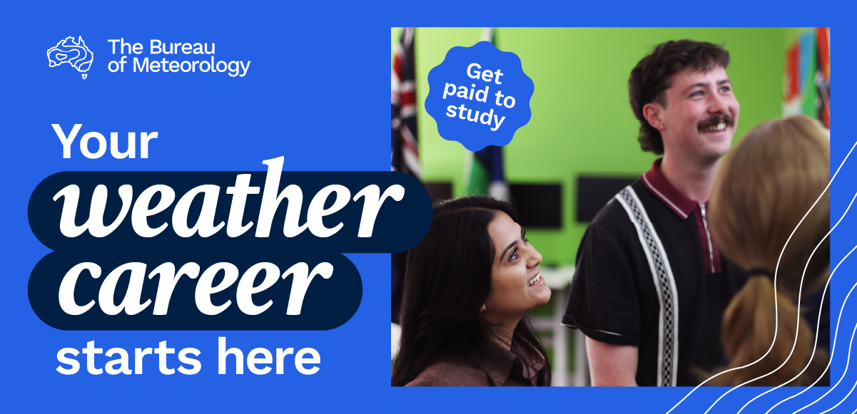 Texts says 'Your weather career starts here. Get paid to study'.
