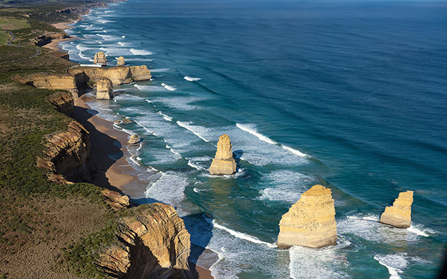 Aerial shot of the Twelve Apostles, Great Ocean Road, Victoria © Tourism Australia