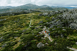 Aerial view of Charlotte Pass in the Snowies Alpine Walk, Kosciuszko National Park, New South Wales