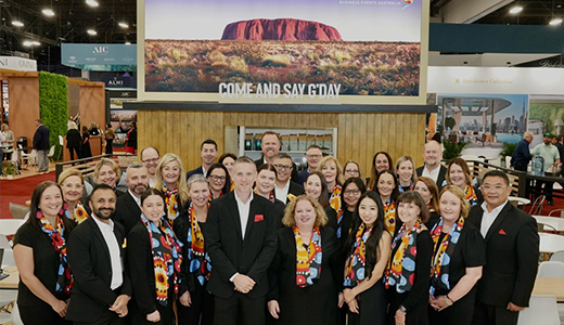 Tourism Australia staff attending IMEX America pose for a group photo.