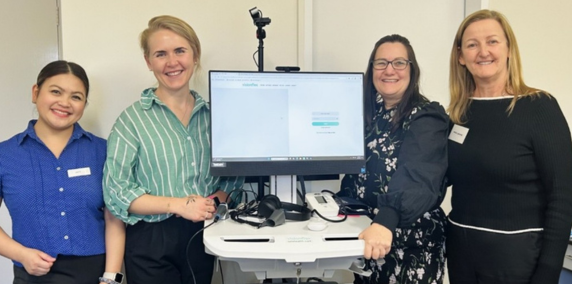 WAPHA's Digital Health Team with Narrogin Cottage Homes staff and a telehealth cart