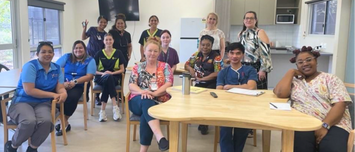 WAPHA Digital Health Officers Donna Harding and Emily Howe providing telehealth cart training to the Yaandina Nursing Team based in Roebourne in the Pilbara