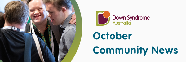 DSA October Community News banner image with males with Down syndrome