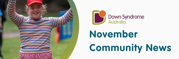 This is DSA's November 2024 Community news banner featuring a girl with Down syndrome smiling, the DSA logo and wording