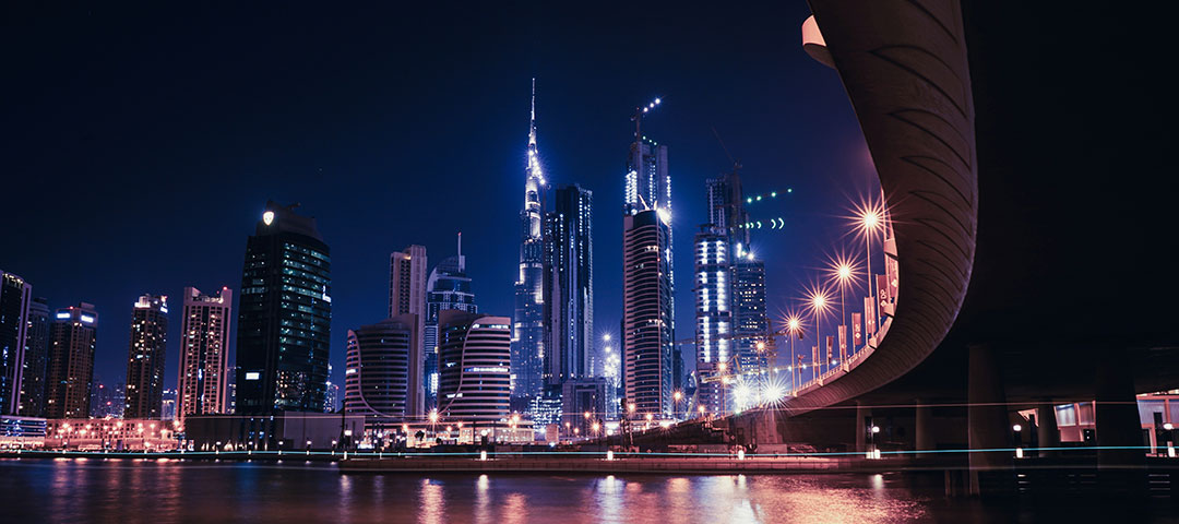 Dubai skyline at night, UAE