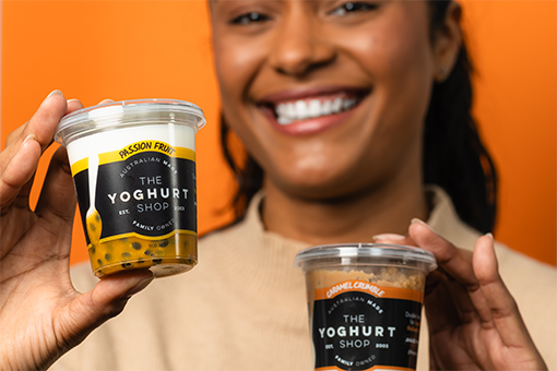 The Yoghurt Shop's Passion Fruit and Caramel Crumble yoghurts