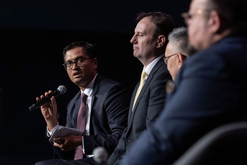 Austrade's General Manager for Southeast Asia Mukund Narayanamurti chairing a panel at the Australia