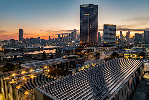 City skyline at dusk