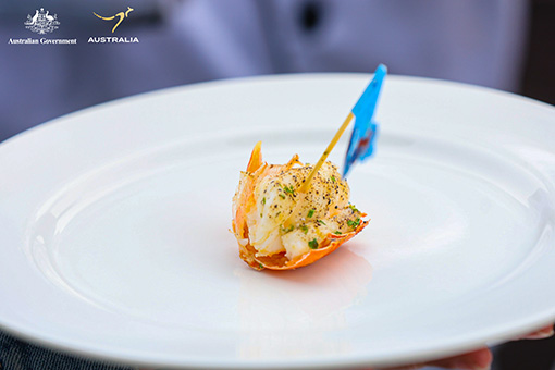 Australian lobster on a white plate