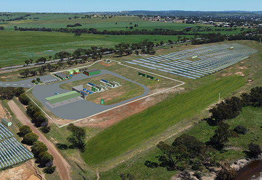 A rendering of Infinite Green Energy's proposed renewable hydrogen plant in Abruzzo, Italy