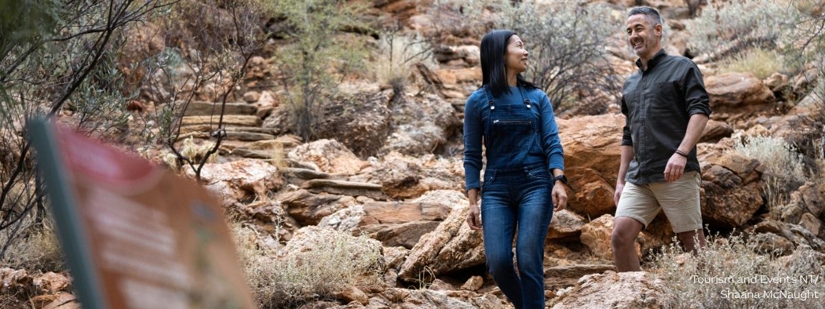 A couple walking through a national park