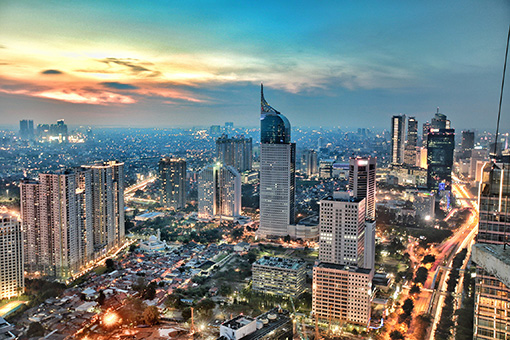 Jakarta city skyline at night, Indonesia