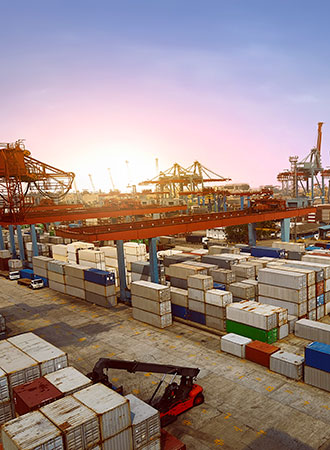 Cargo containers at a seaport in Indonesia