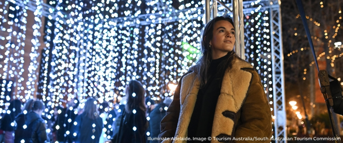 A dotted light installation at the Illuminate Adelaide festival. Image: Tourism Australia/South Australian Tourism Commission