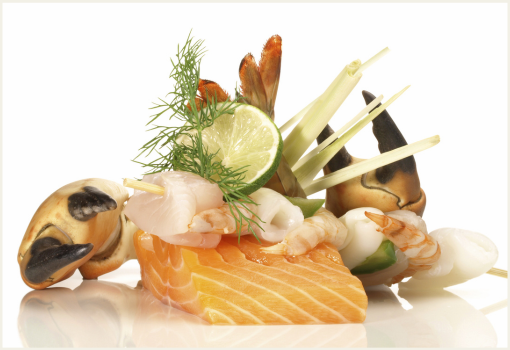 Piece of salmon with seafood