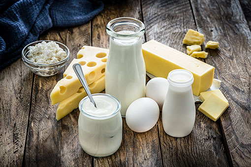 Dairy products on a wooden rustic table